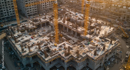 Building Under Construction with Crane