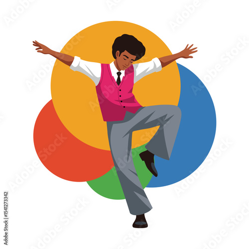 Retro Disco Dancer Posing - 70s Style Party Vector Illustration.