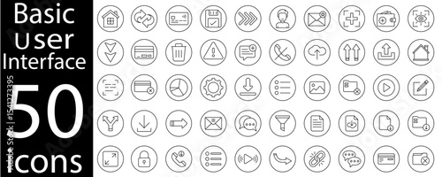 Basic User Interface Icon Set – 50 Minimal UI Symbols