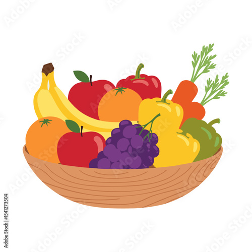 Vibrant Fruit and Vegetable Bowl - Healthy Eating Vector Illustration
