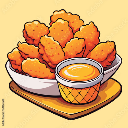 Crispy chicken wings with dipping sauce.