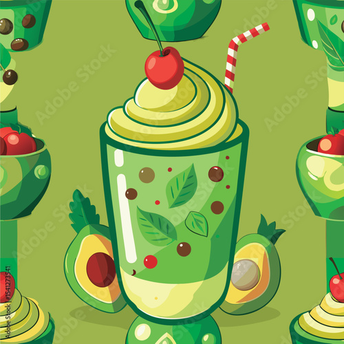 Vector illustration of a Yummy green smoothie pattern.