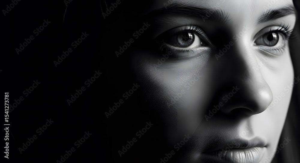 Fototapeta premium Intriguing Monochrome Portrait A Woman's Thoughtful Gaze