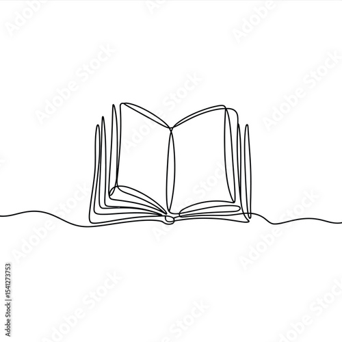 Single line drawing of an open book