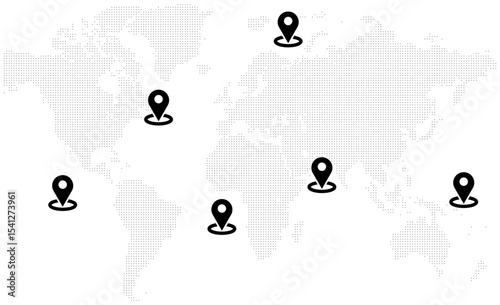 Technology inspired dotted world map for global networks with location shape