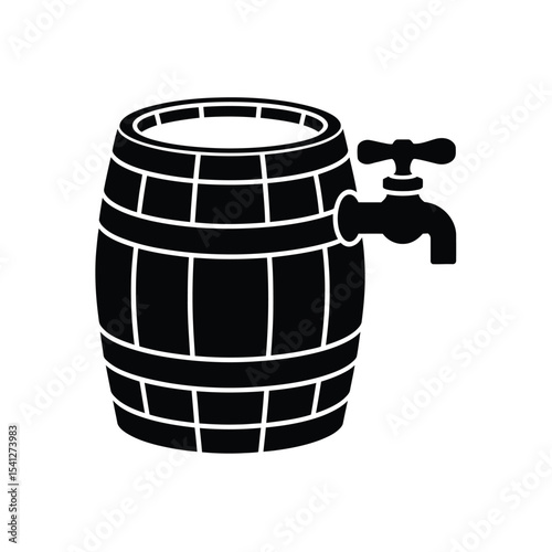 Wooden barrel with spigot icon illustration