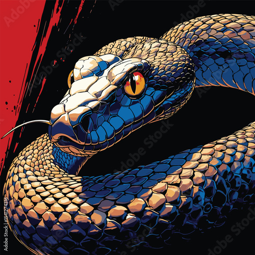 Detailed and realistic vector image of a venomous snake
