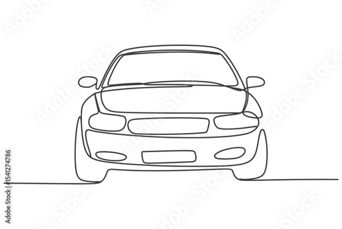 Single line drawing of a modern car front view