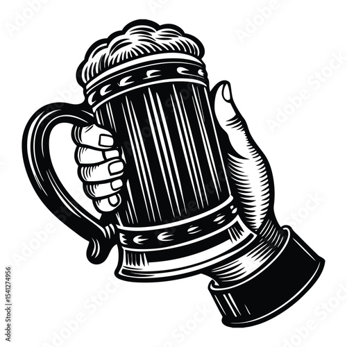 Hand Holding a Beer Stein Vintage Illustration