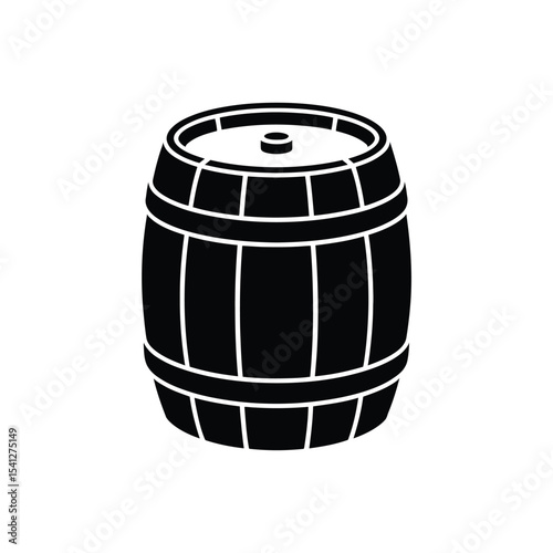 Black and white wooden barrel icon illustration