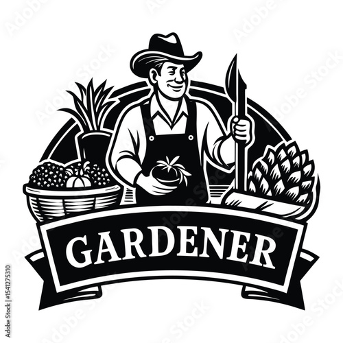 Happy Gardener with Fresh Vegetables and Plants