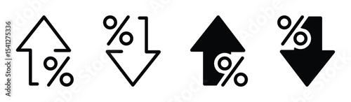 Percent arrow up and down icon in outline and flat style . Percentage growth and decline arrows sign symbol . vector illustration . 