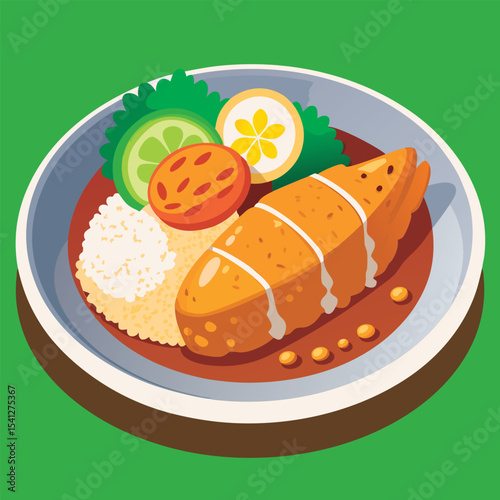 Delicious curry rice with chicken.