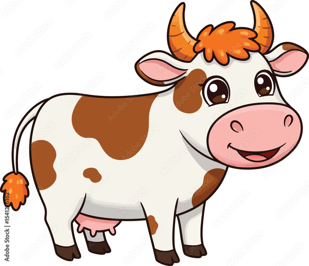 Fototapeta premium Cheerful Cartoon Cow with Brown Patches and a Happy Expression vector illustration