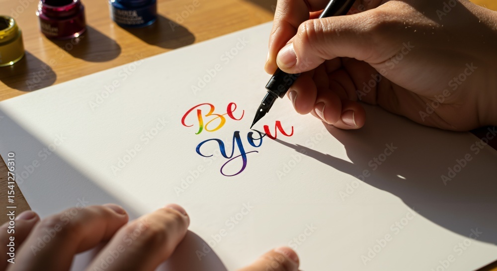 Fototapeta premium Creative Hand Lettering Art: Crafting Inspirational Quotes with Brush Pens and Vibrant Inks