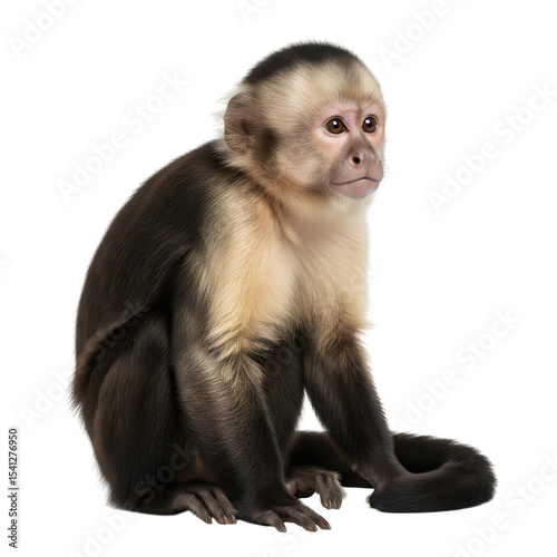 A white faced capuchin monkey sitting on black background