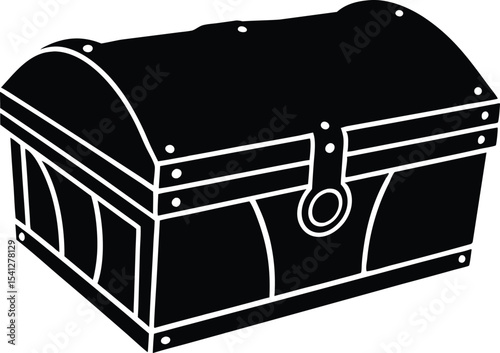 old wooden chest, wooden treasure chest silhouette, treasure chest flat vector icon vector graphic