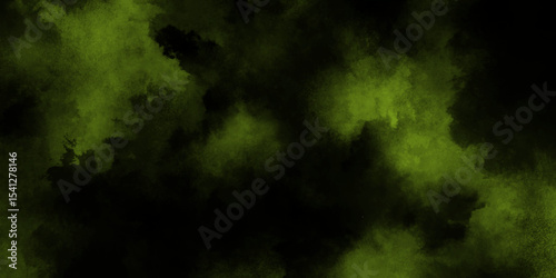 Dark green textured background, panoramic green abstract texture with subtle patterns, green foggy forest scene with light filtering through, green powder dust smoke on a black background.