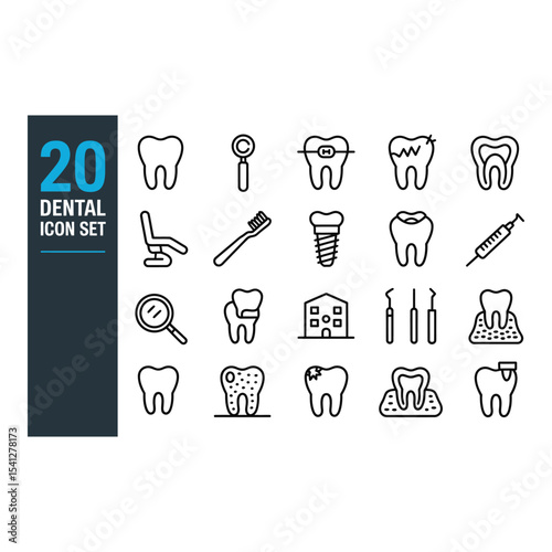 Dental icon set featuring various teeth and dental care equipment
