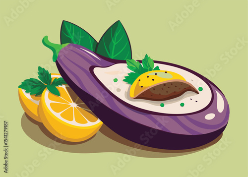 Stuffed eggplant with lemon and herbs.