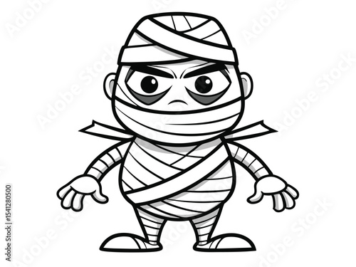 A stylized, cartoon mummy character, perfect for coloring books, Halloween designs, or educational materials.