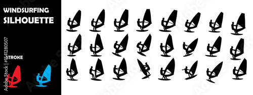 Windsurfing Silhouette Vector Set – Water Sports, Adventure Activity, and Summer Sea Fun
