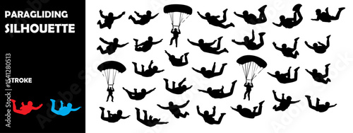 Paragliding Silhouette Vector Set – Aerial Adventure, Sky Sport, and Flying Experience