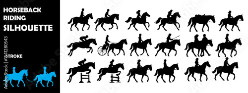 Horseback Riding Silhouette Vector Set – Equestrian Sports, Horse Rider, and Galloping Poses