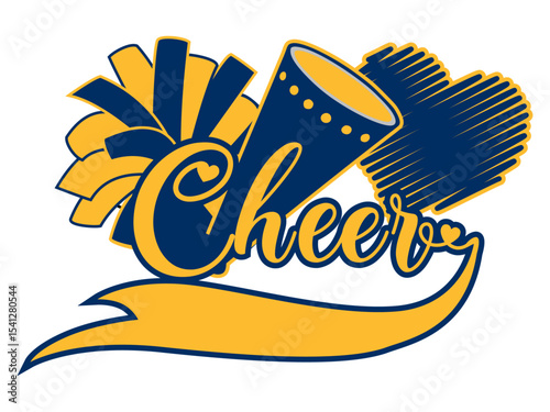 Cheer with Megaphone and Pom-Poms. Cheerleader Vector Illustration.