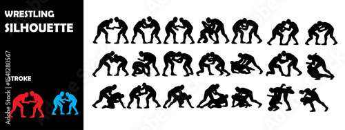Wrestling Silhouette Vector Set – Combat Sports, Fighters, and Match Action Poses