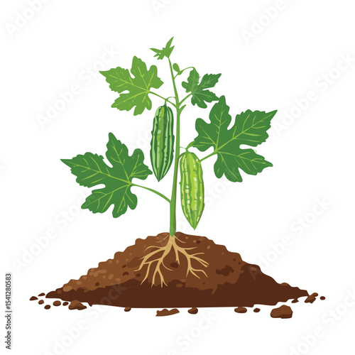 Bitter Gourd Plant with Visible Roots
