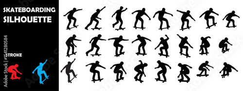 Skateboarding Silhouette Vector Set – Urban Sport, Skater Tricks, and Extreme Moves