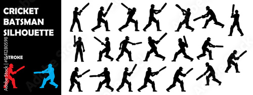 Cricket Batsman Silhouette Vector Set – Batting Poses, Match Shots, and Sports Stance