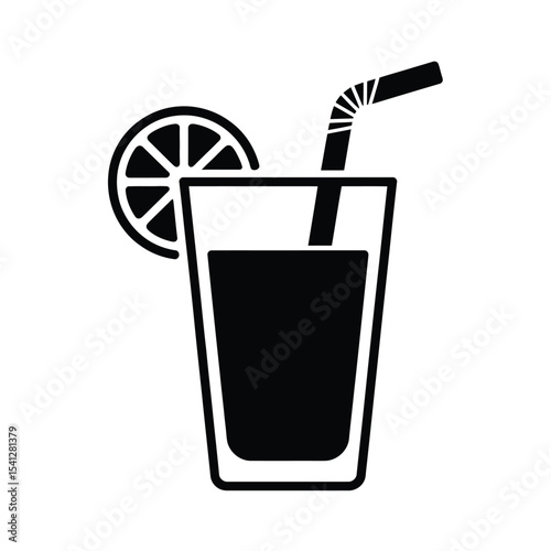 Refreshing glass of lemonade with straw and lemon