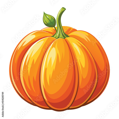 Vibrant Watercolor Orange Pumpkin Vector Design with Stem