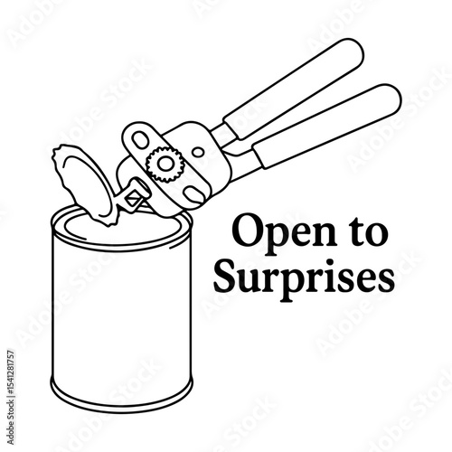 Kitchen Tool Exploration A Simple Can Opener and Open Tin Can Outline Icon Vector, Symbolizing New Possibilities and Culinary Discoveries