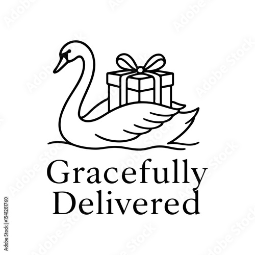 Gracefully Delivered Elegant Swan Carrying a Gift Box Outline Vector Illustration for Special Occasions and Thoughtful Gifting.