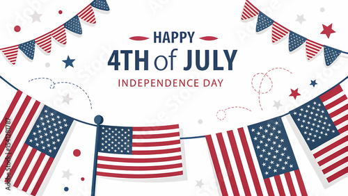 Happy th of july independence day vector illustration with american flags and festive decorations design