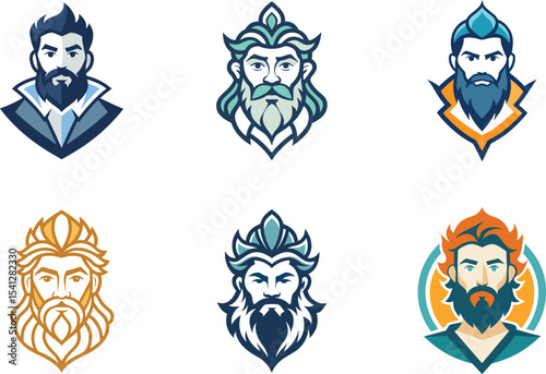 Stylish bearded men logo set perfect for branding projects needing strong masculine characters design elements and avatars