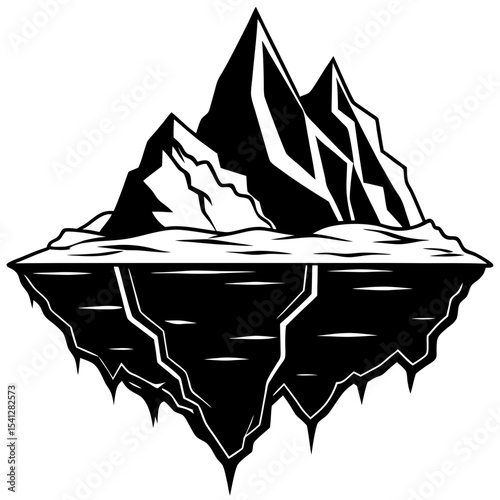 Black and white illustration of an iceberg