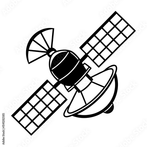 Black and white satellite icon illustration
