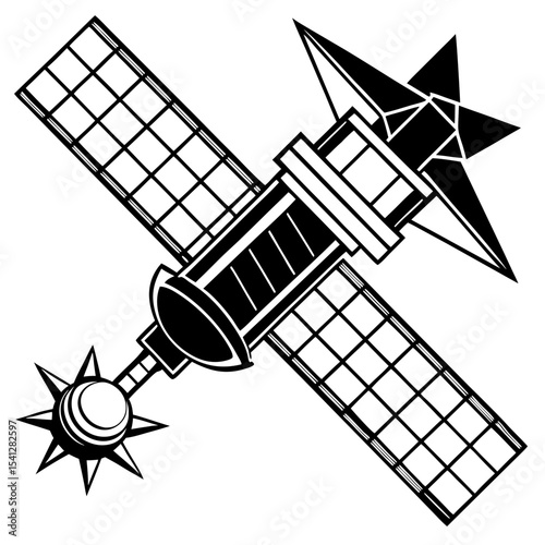 Stylized black and white satellite illustration