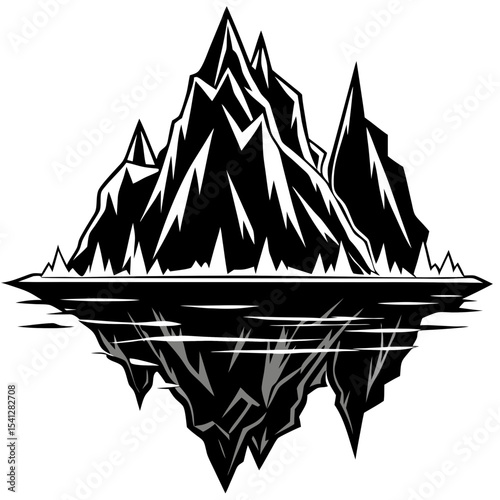 Black and white mountain island reflection graphic