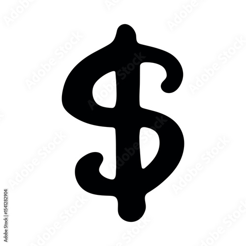 Hand drawn dollar currency symbol. Brush stroke doodle. Single element for design