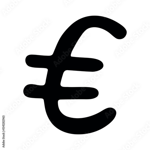 Hand drawn euro currency symbol. Brush stroke doodle. Single element for design