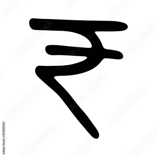 Hand drawn rupee currency symbol. Brush stroke doodle. Single element for design