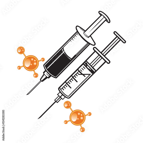 Medical vaccination icon with syringe and injection bottle of vaccine illustration. Editable stroke