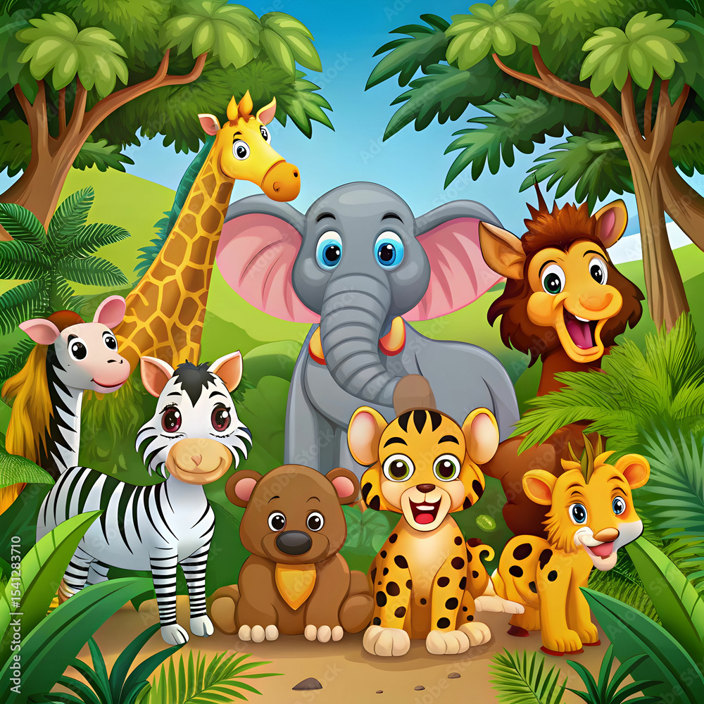 Fototapeta premium cartoon wild animals in the jungle