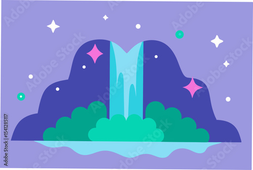 Enchanted Waterfall A Magical Nighttime Cascade Illustration