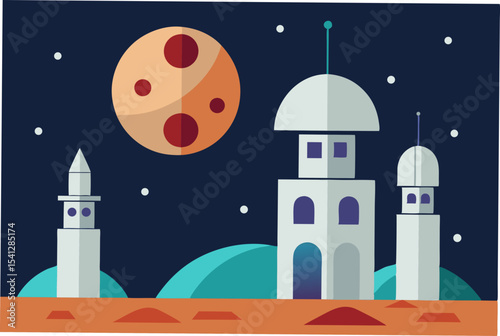 Futuristic Lunar Cityscape Alien Architecture Under a Martian Moon